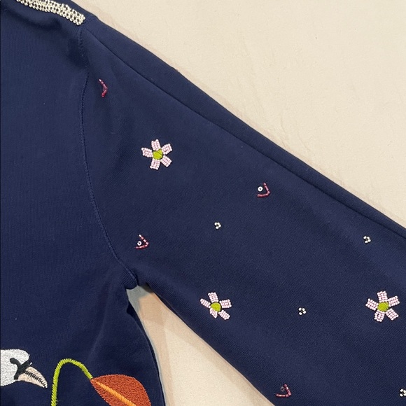 By Anthropologie Maeve Swan Lake Embroidered Navy Sweater - Picture 7 of 13